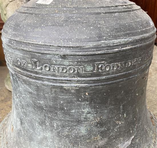 A large Victorian cast bronze bell marked Thomas Mears of London, Founded 1866 (no clapper), height 58cm